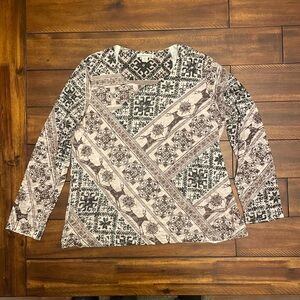 Coldwater Creek Black and White Patterned Long Sleeve Top